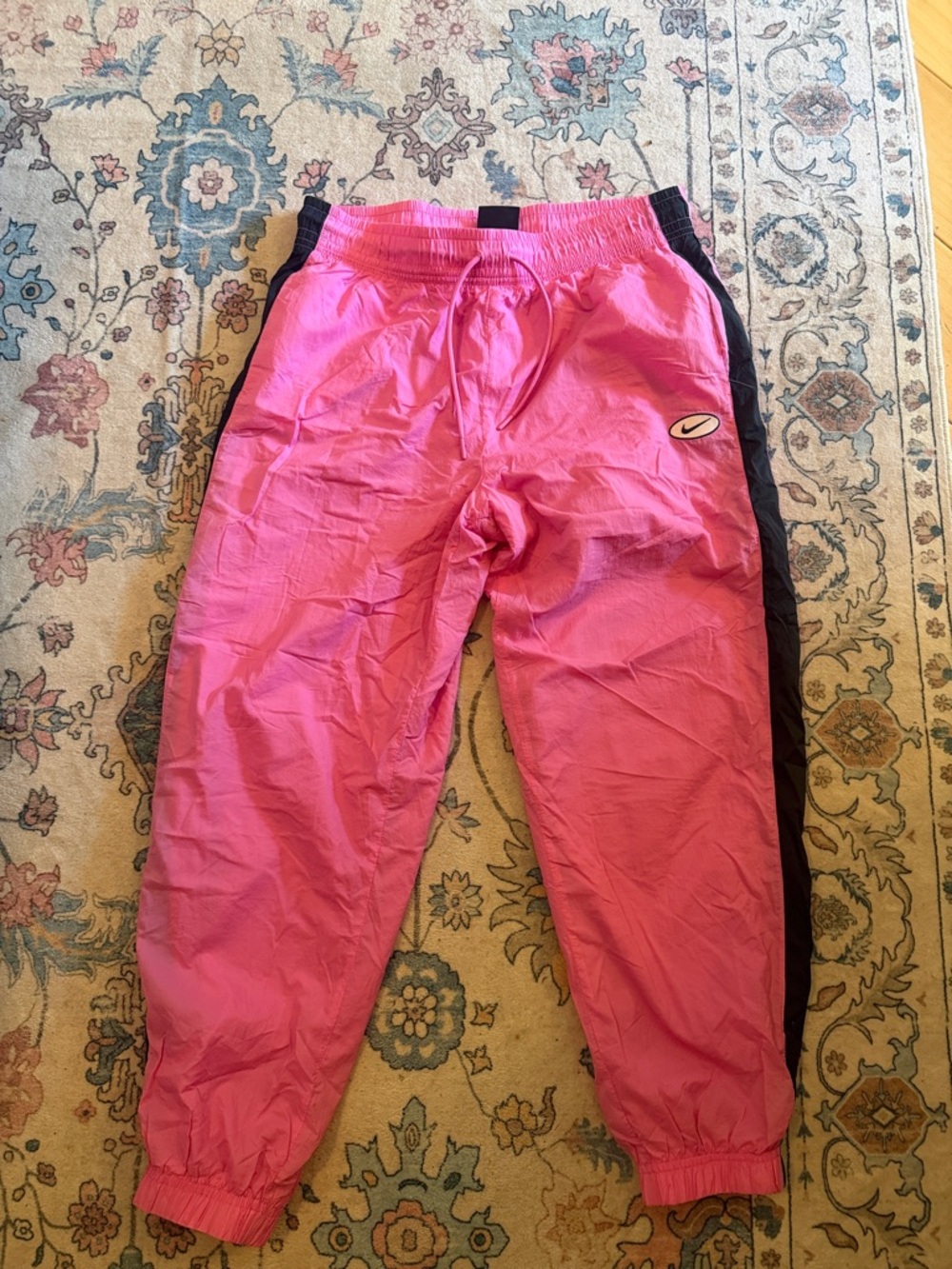 Nike Girls Pink Joggers with Black Side Stripes